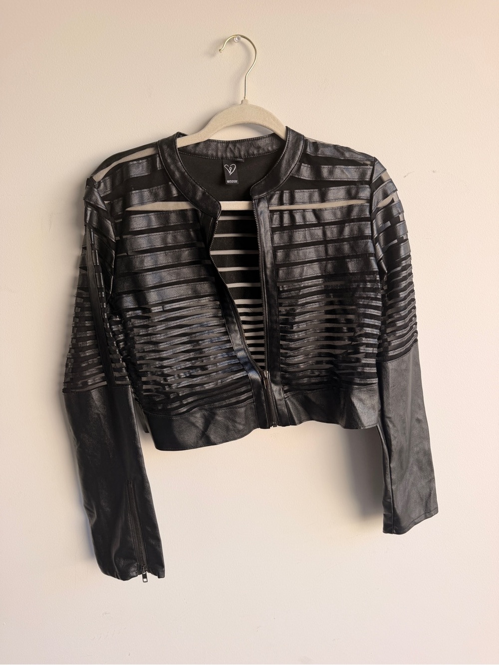 Windsor Black Striped Faux-Leather Crop Jacket